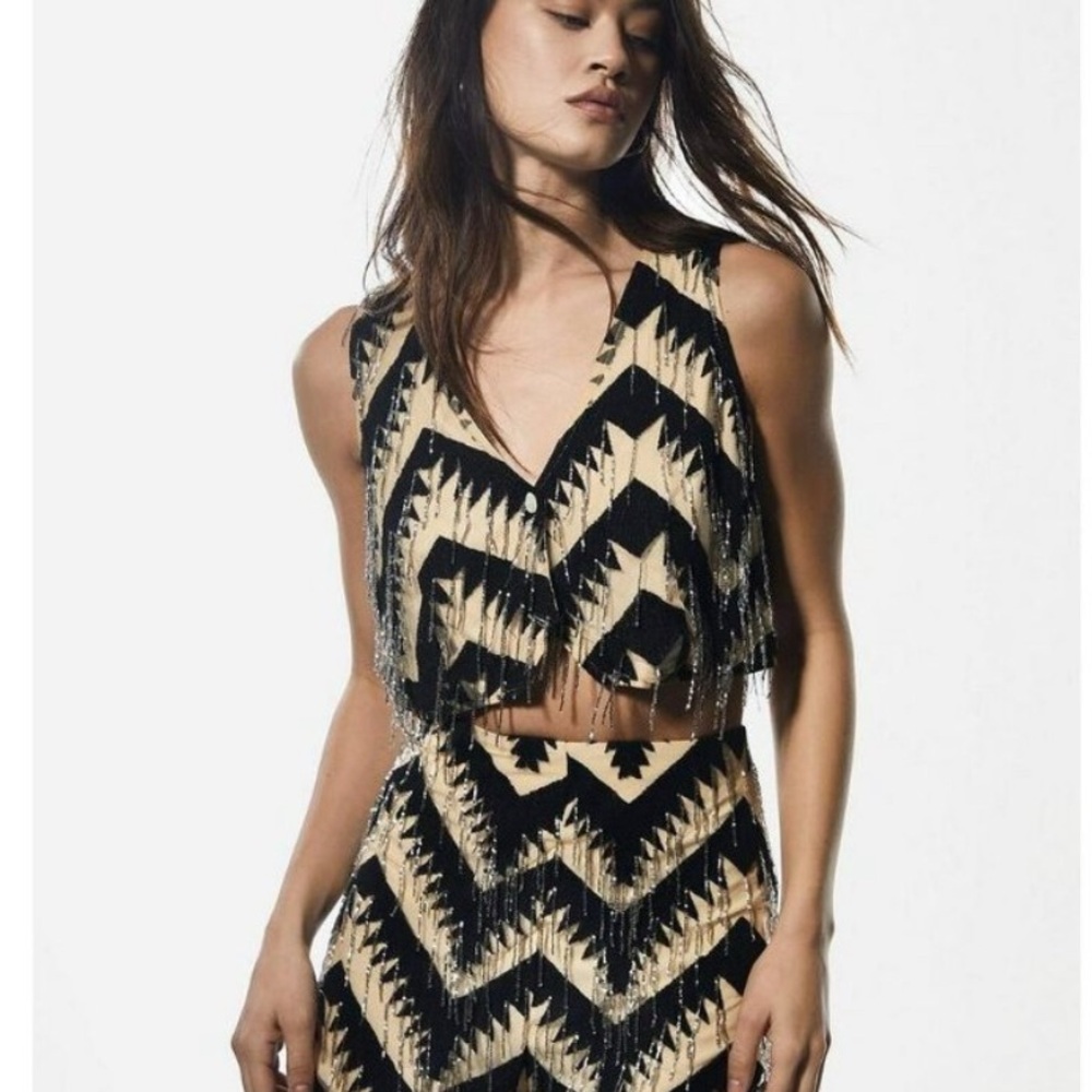 Nasty Gal Womens Embroidered Zig Zag Tassel Beaded Shorts Size 10